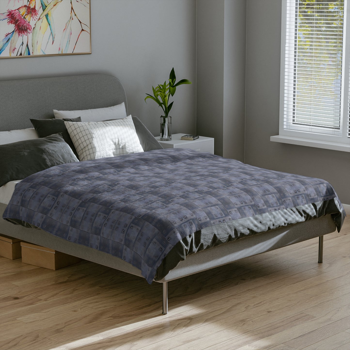 LIBRA Glyph Print Minky Velveteen Blanket