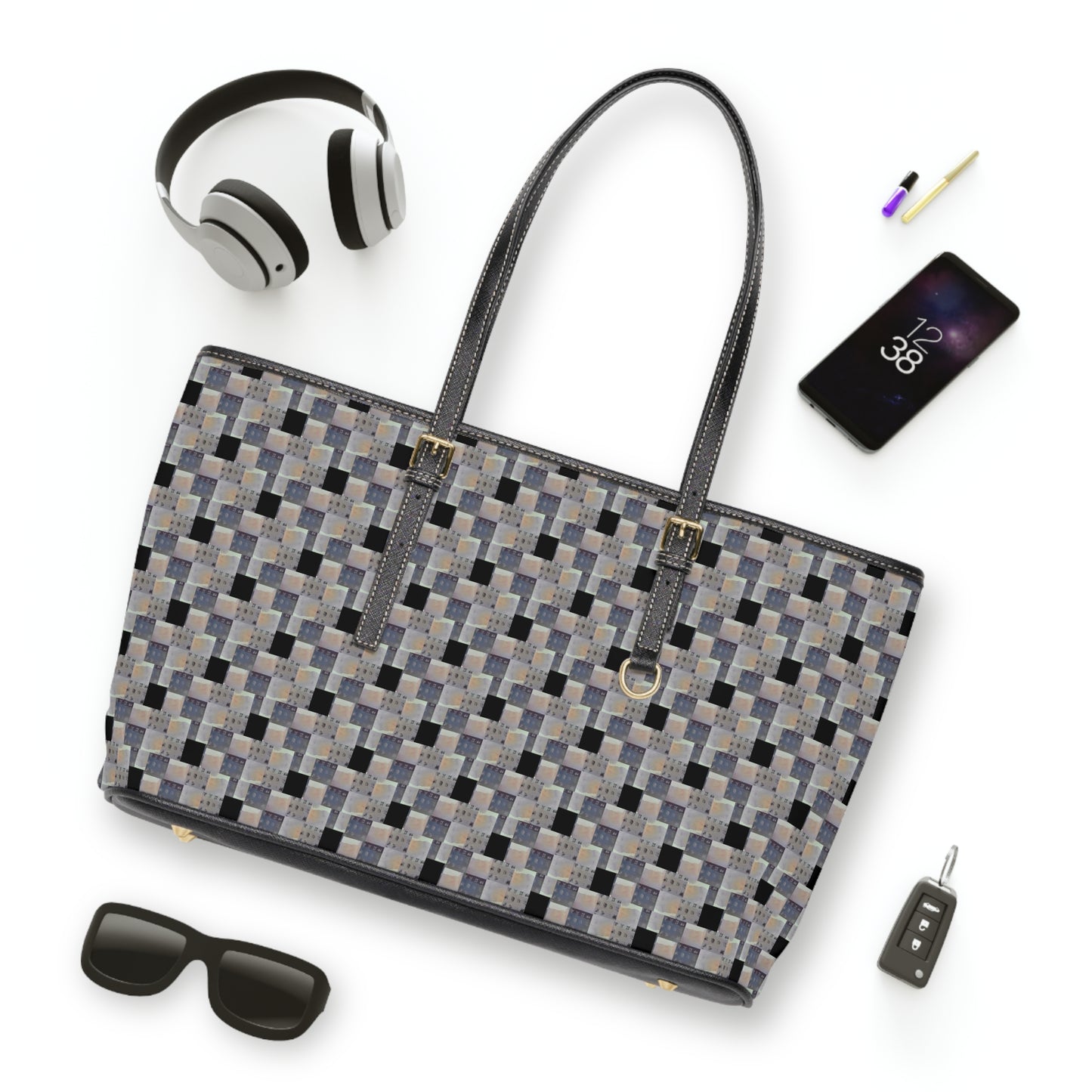XYZodiacs 12 Zodiac Signs Checkered Print Vegan Tote Bag (Work/Play/Travel)