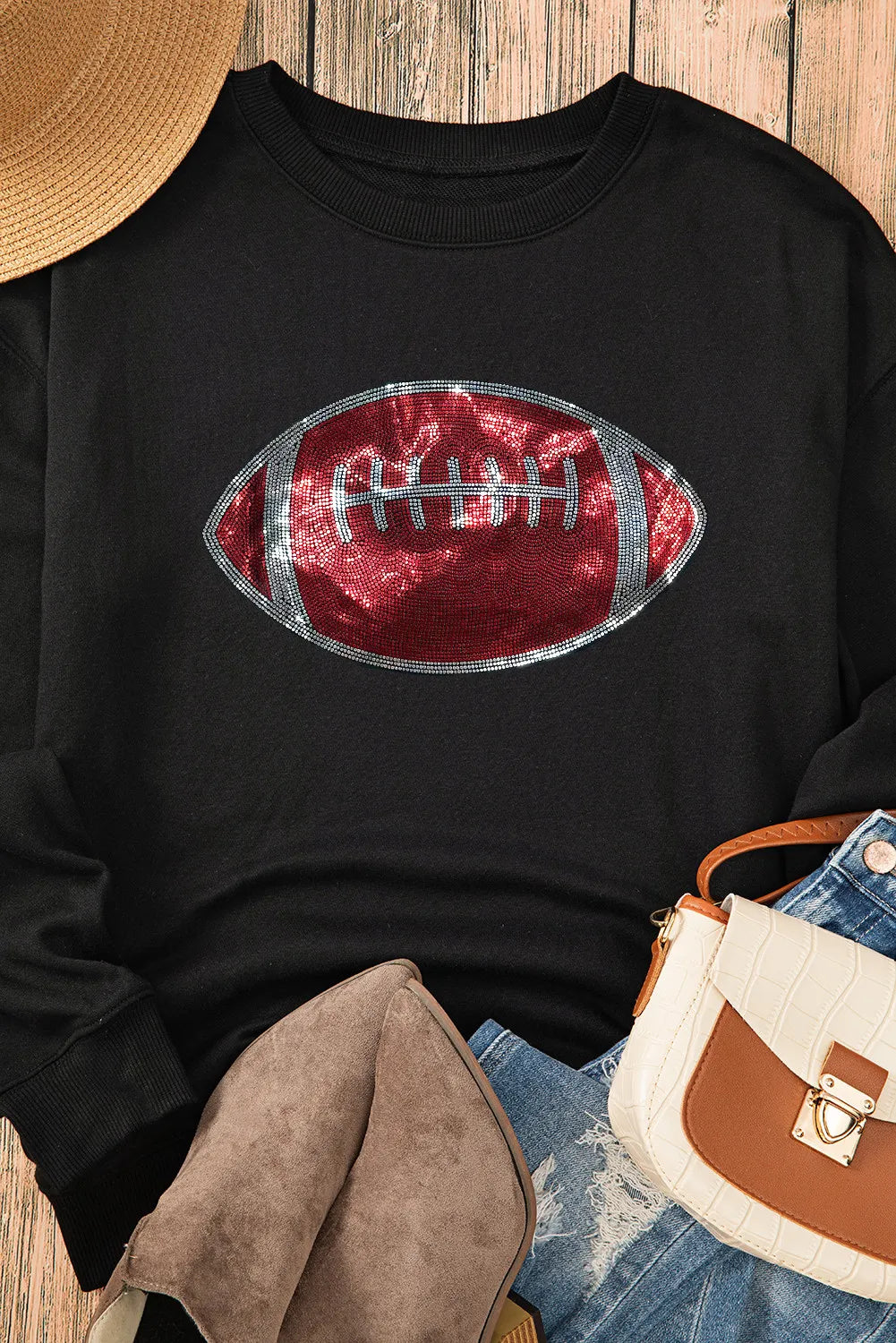 Women's Winter Vibes Sequin Football Long Sleeve Sweatshirt