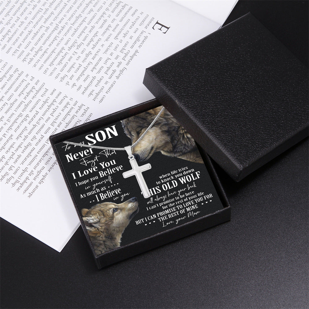 ZZZ Stylish Cross Gift Box Necklace for Your Amazing Son