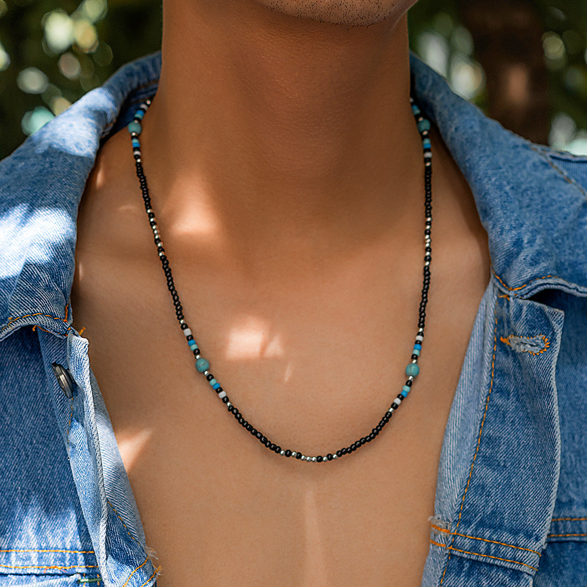 Men's Jewelry Trendy fashion stitching turquoise bohemian bead design all-match necklace