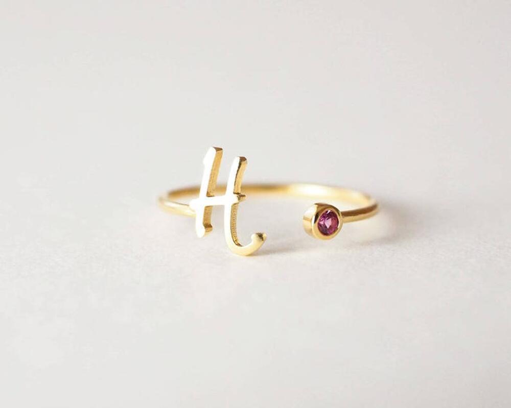 ZODIAC Libra Customizable Birthstone & other Zodiac Birthstones with letter design ring