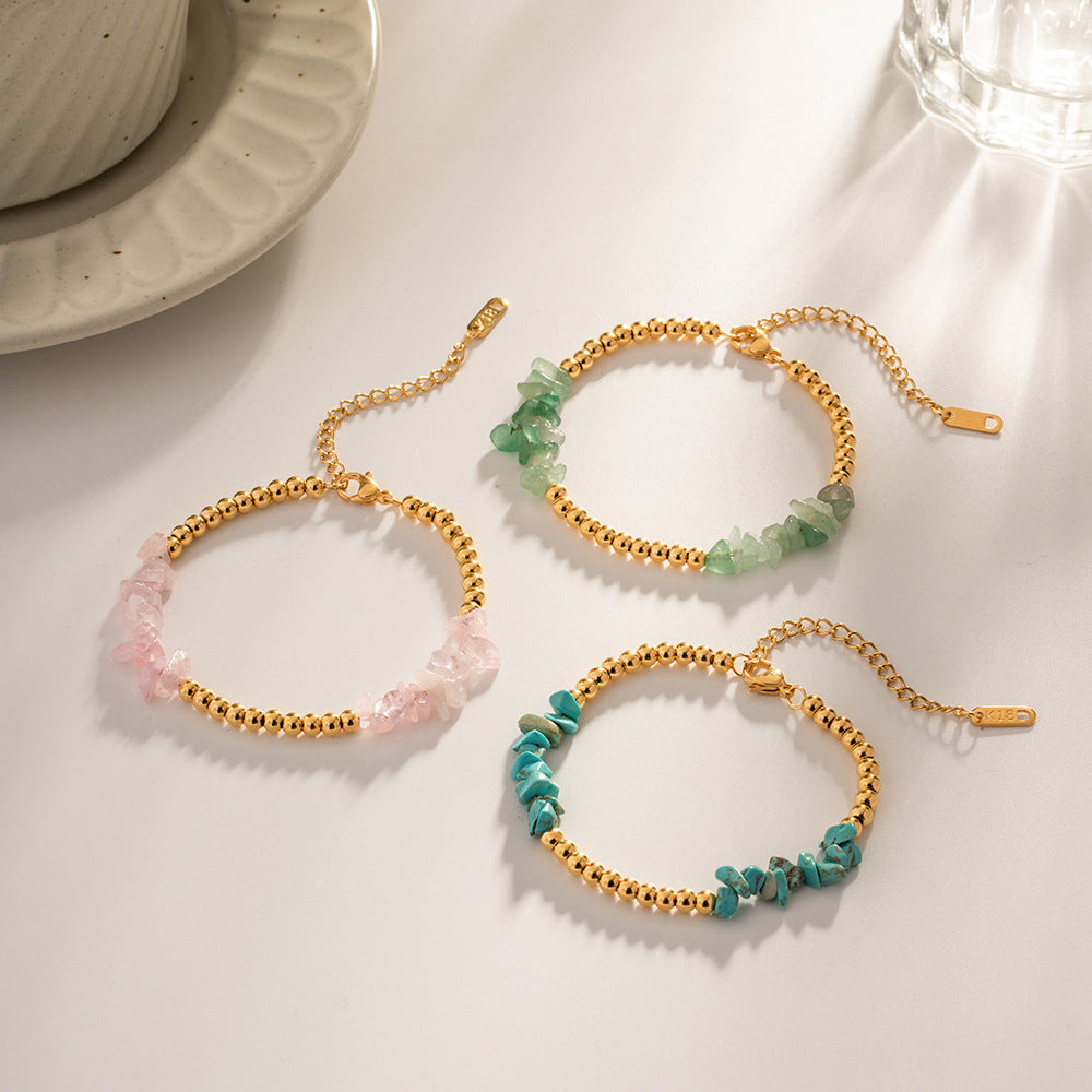 ZZZ Jewelry AquaMarine, Rose Quartz, Turqoise Gem Stone Bracelets (18K Gold)