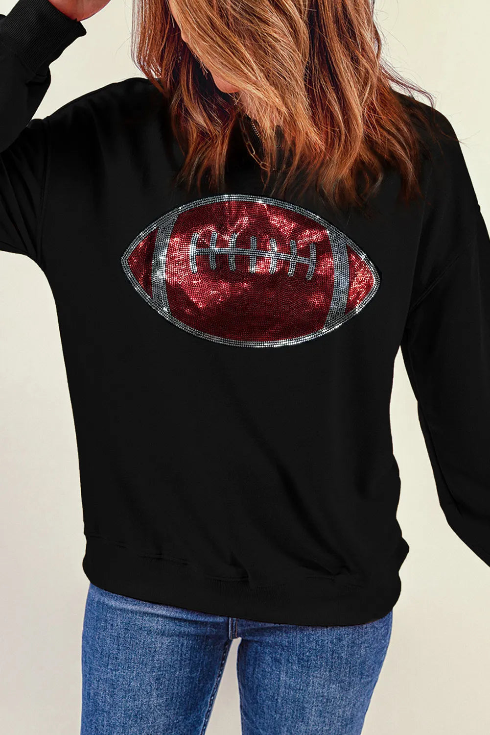 Women's Winter Vibes Sequin Football Long Sleeve Sweatshirt