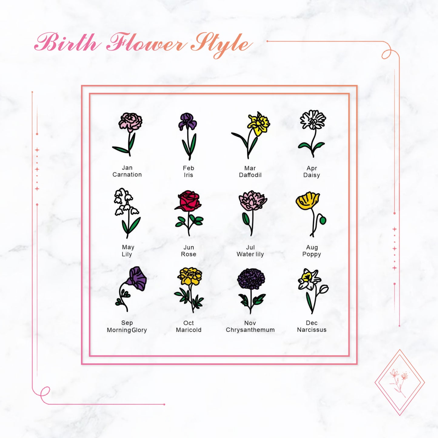 XYZodiacs Jewelry 12 Month Dainty Flower Jewelry- (Pick your Birth Month) Stainless Steel