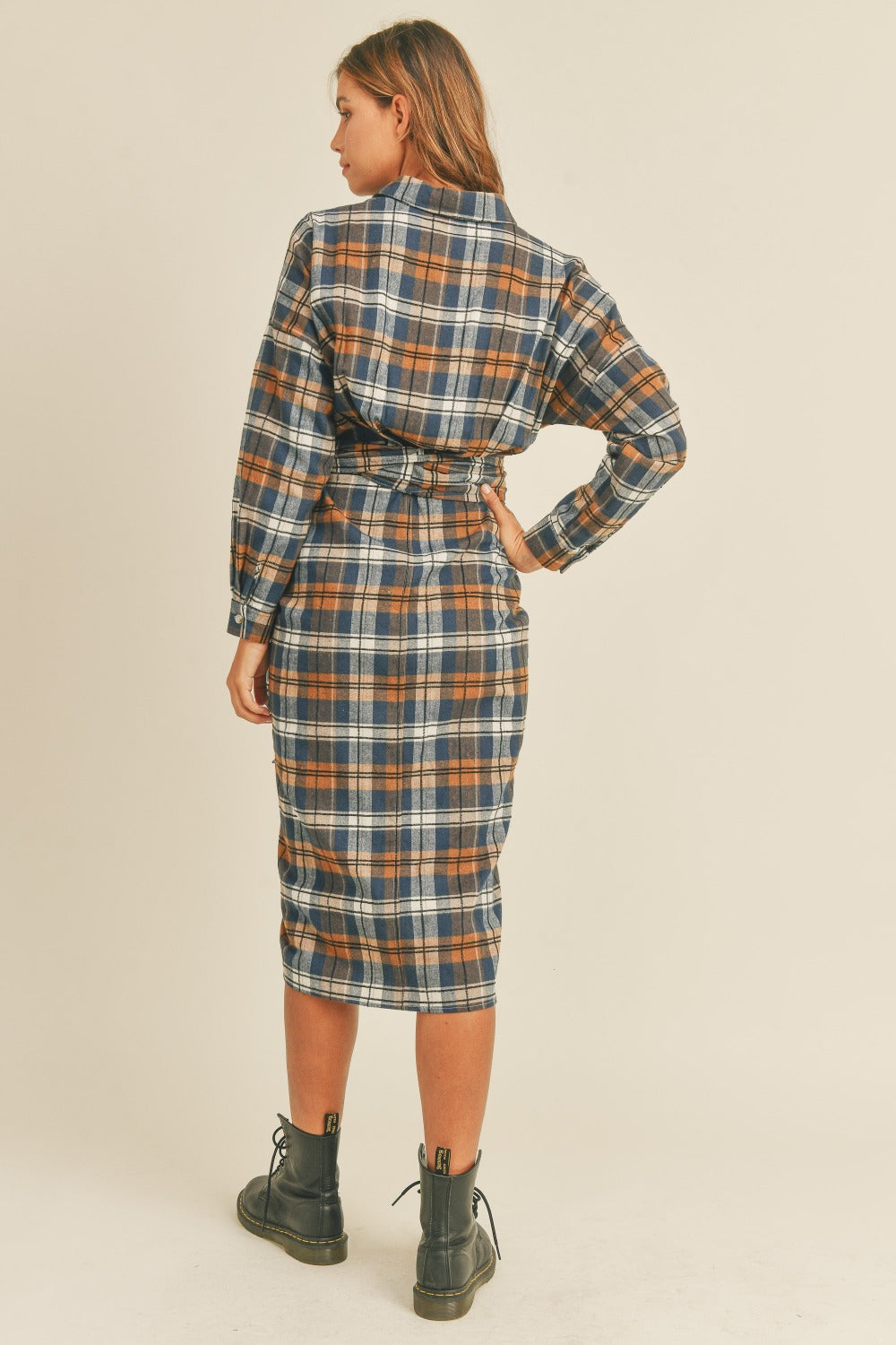 Women's Winter Vibes Mable Plaid Flannel Front Tie Button Down Shirt Dress
