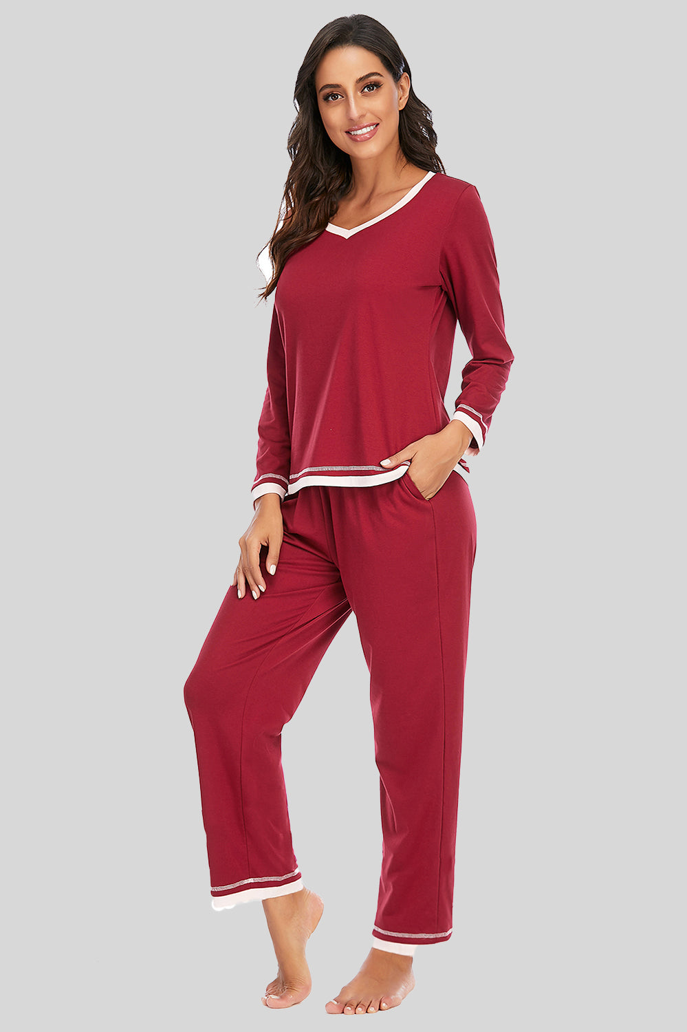 Women's Lounge Pick V-Neck Top and Pants COTTON BLEND Lounge Set