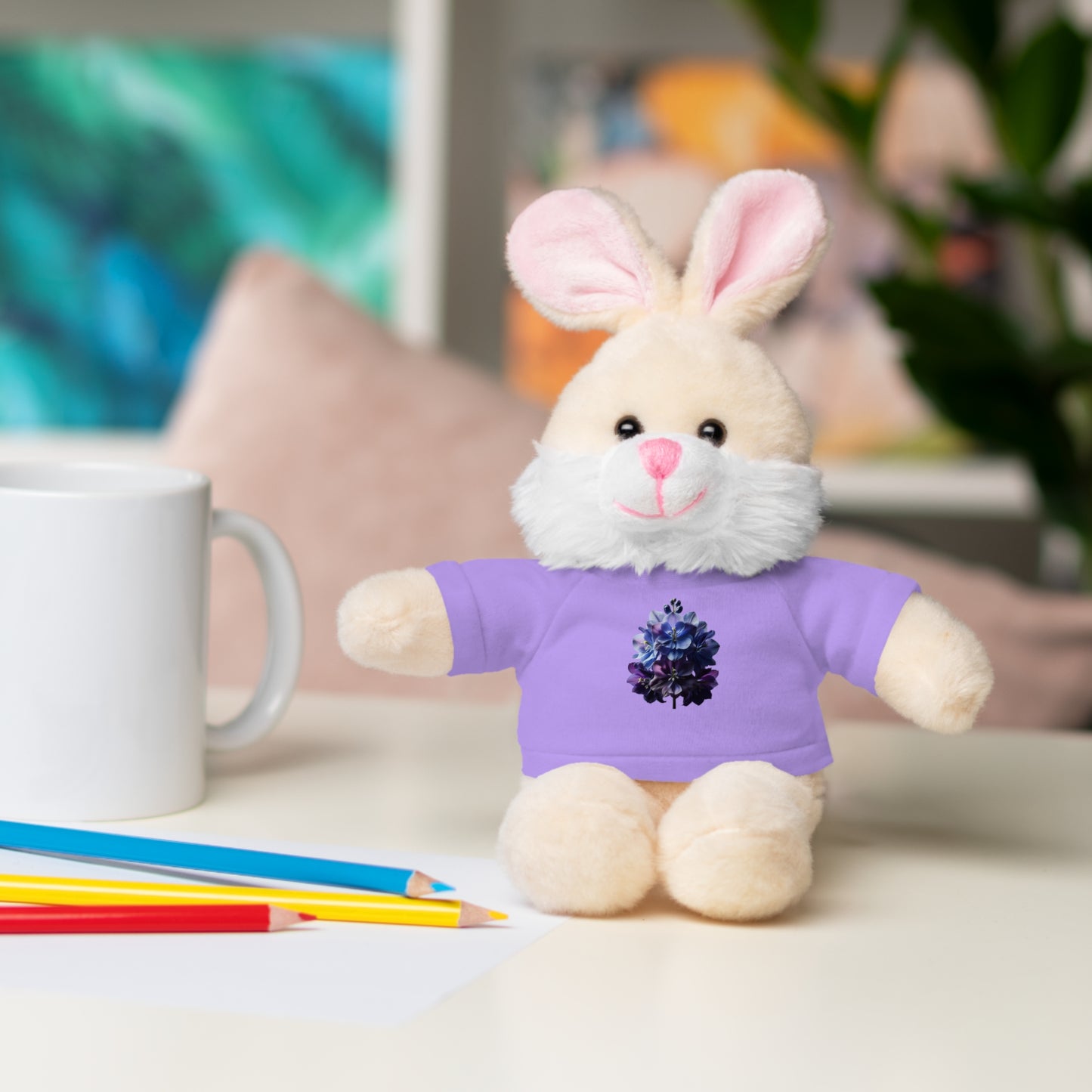 Calendar MONTH 07 July Flower “Larkspur” Tee shirt detail on Animal of choice (5) to choose from - Perfect Gift for Babies and Toddlers