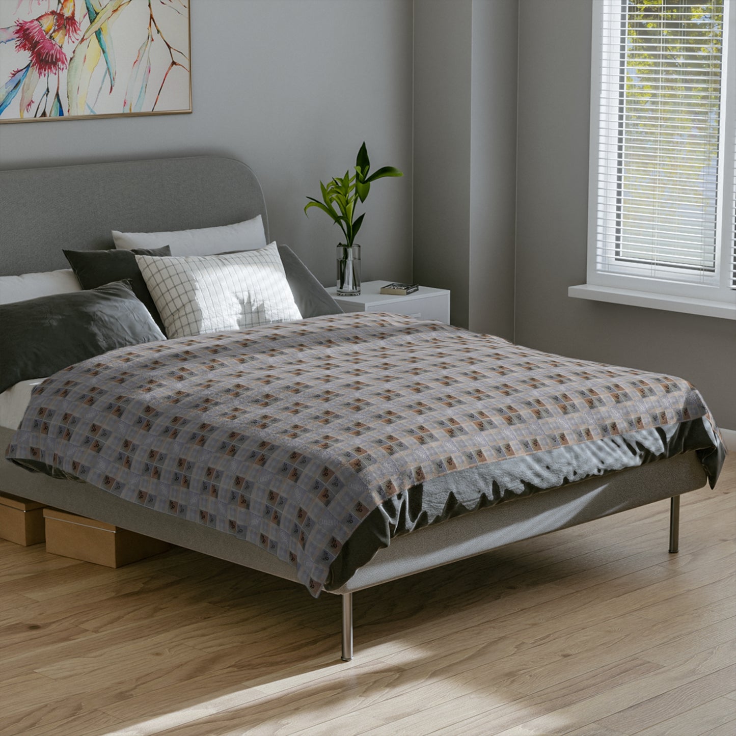 CAPRICORN Glyph Print Minky Velveteen Faux Blanket