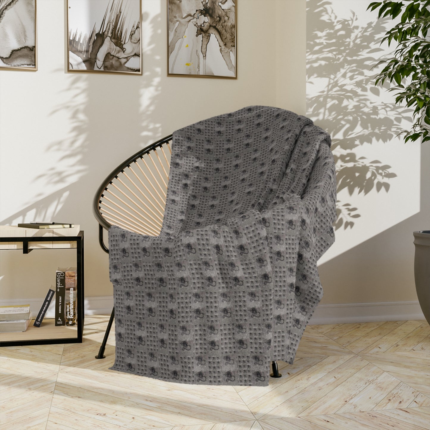 Leo Glyph Print Minky Velveteen Blanket