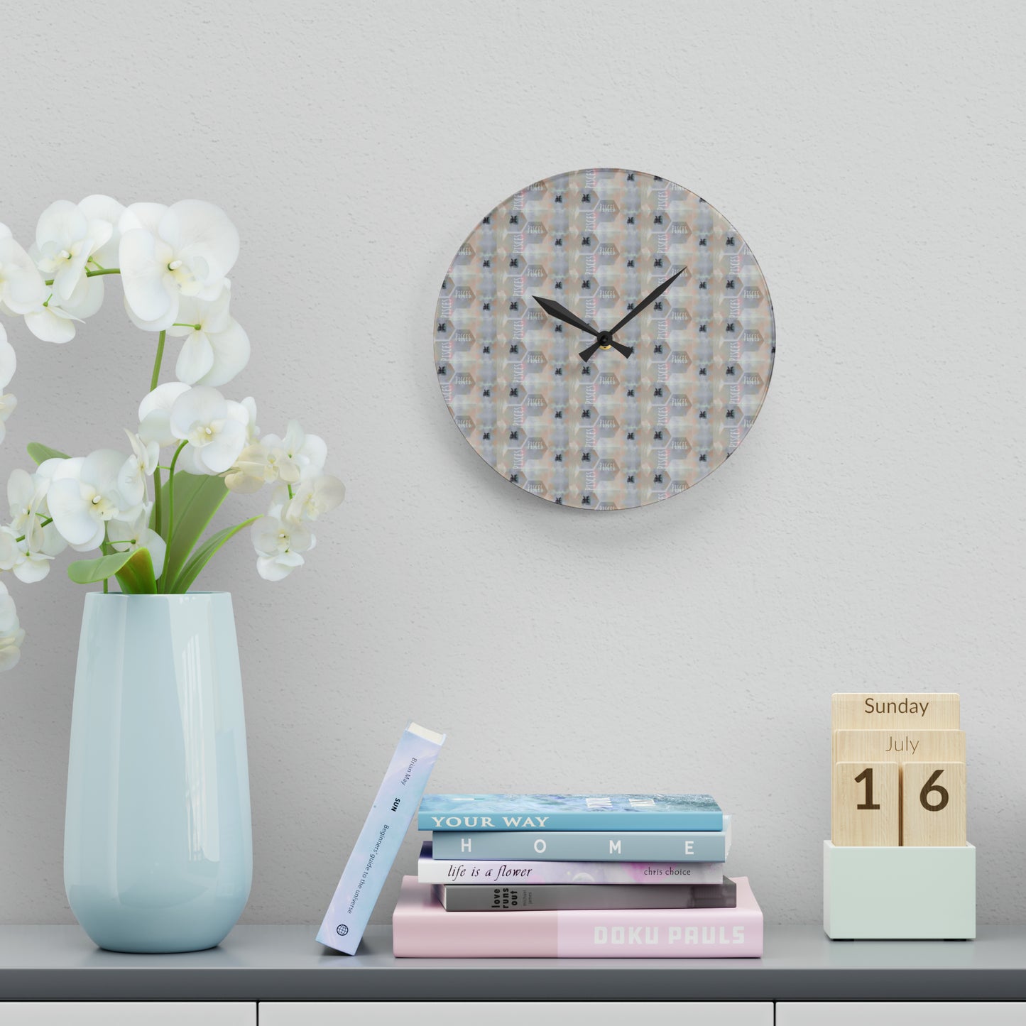 PISCES Glyph Print Wall Clock (Pisces)