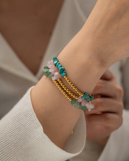 ZZZ Jewelry AquaMarine, Rose Quartz, Turqoise Gem Stone Bracelets (18K Gold)