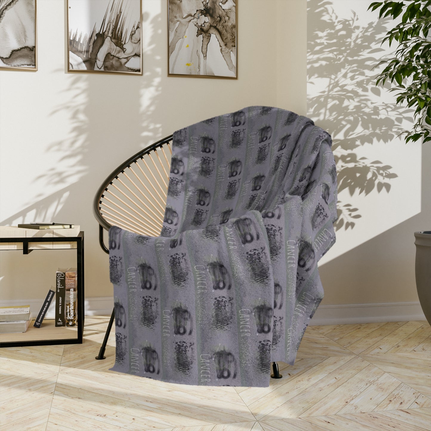 CANCER Glyph Print Minky Velveteen Blanket
