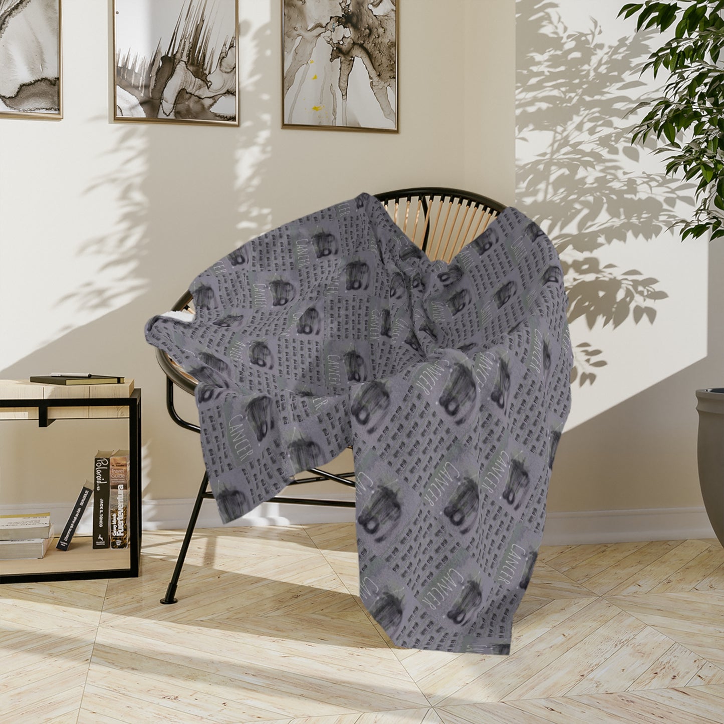 CANCER Glyph Print Minky Velveteen Blanket