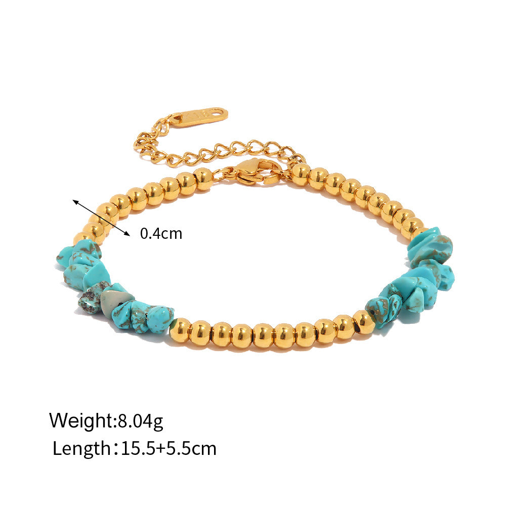 ZZZ Jewelry AquaMarine, Rose Quartz, Turqoise Gem Stone Bracelets (18K Gold)