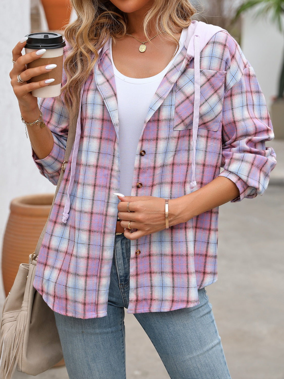 Women's Winter Vibes Plaid Long Sleeve Hooded Jacket