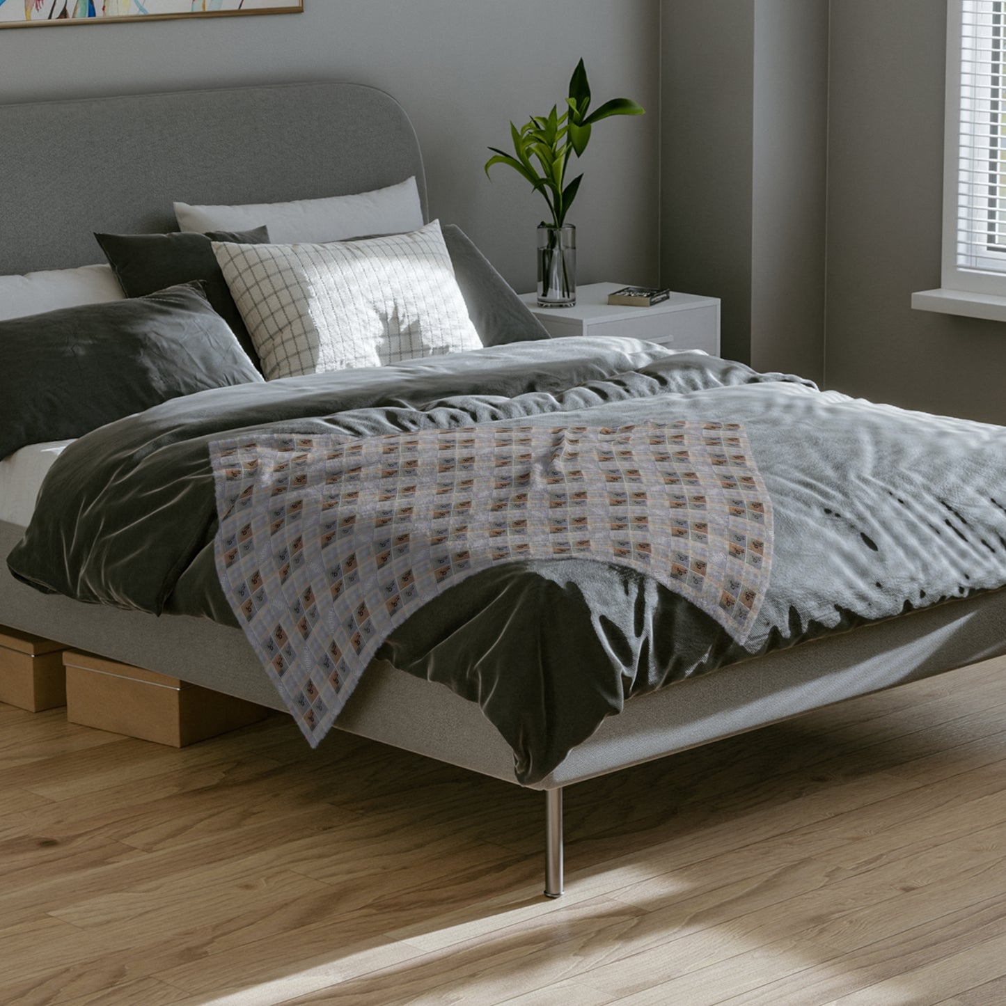 CAPRICORN Glyph Print Minky Velveteen Faux Blanket