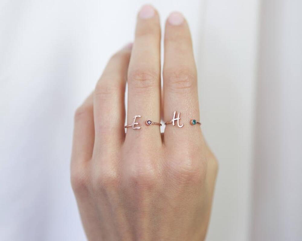 ZODIAC Libra Customizable Birthstone & other Zodiac Birthstones with letter design ring