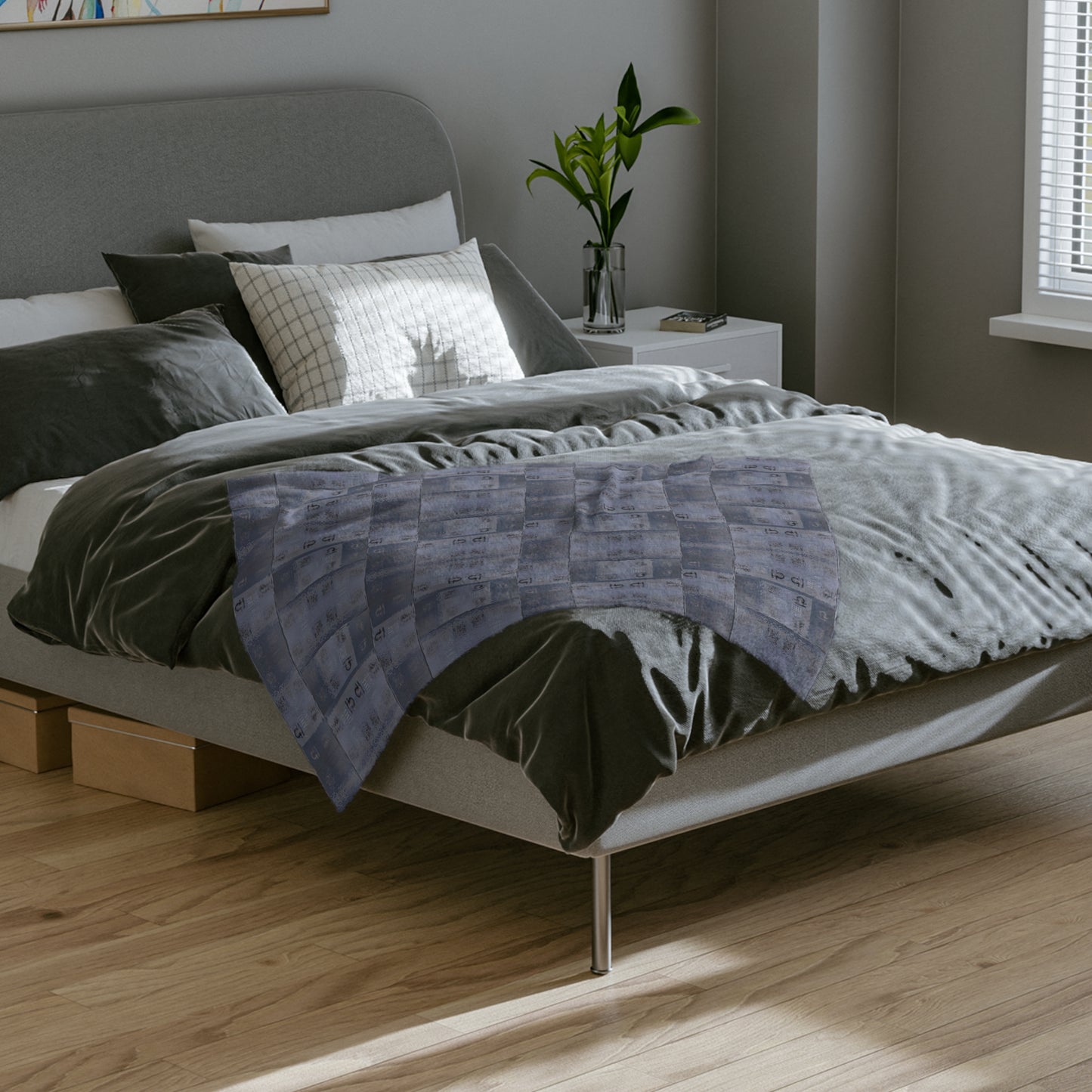 LIBRA Glyph Print Minky Velveteen Blanket