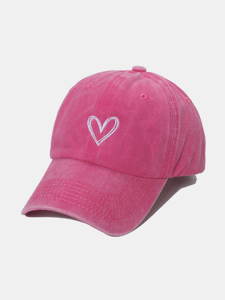 Women's Heart Pick Embroidered Heart Washed Cotton Baseball Cap