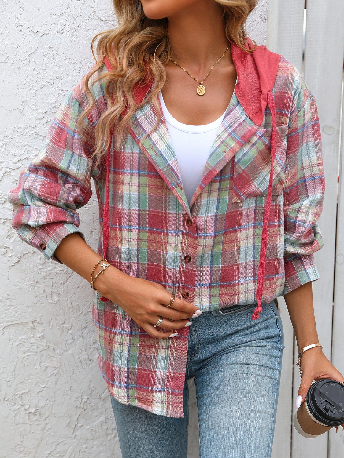 Women's Winter Vibes Plaid Long Sleeve Hooded Jacket