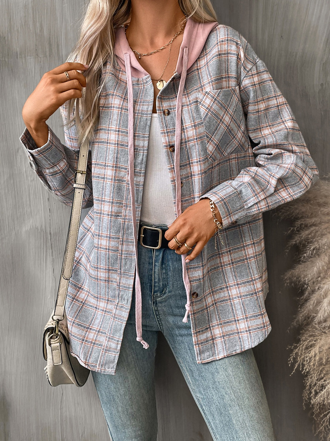 Women's Winter Vibes Plaid Long Sleeve Hooded Jacket