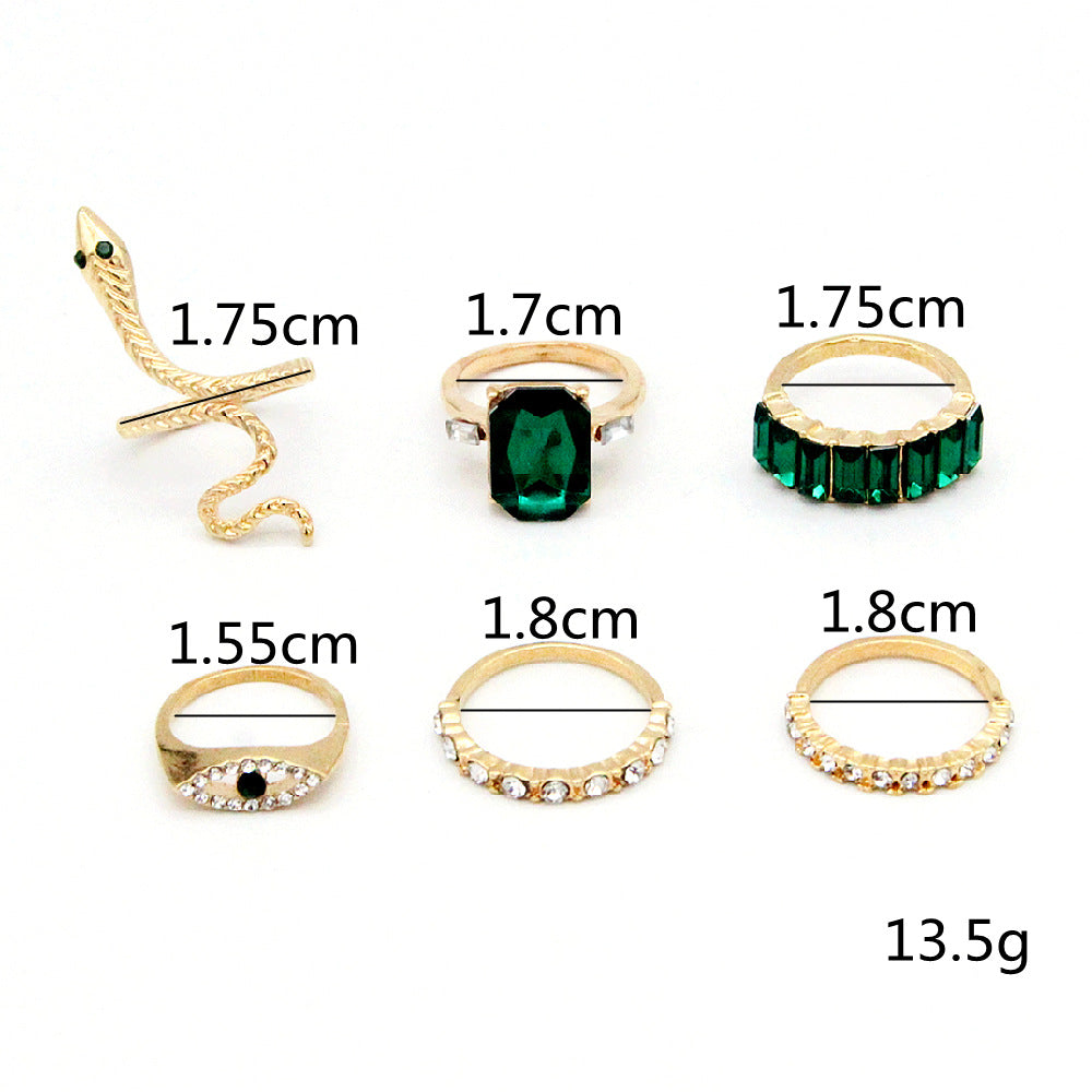 ZODIAC TAURUS Emerald BirthStone & Serpentine 6-Piece Ring