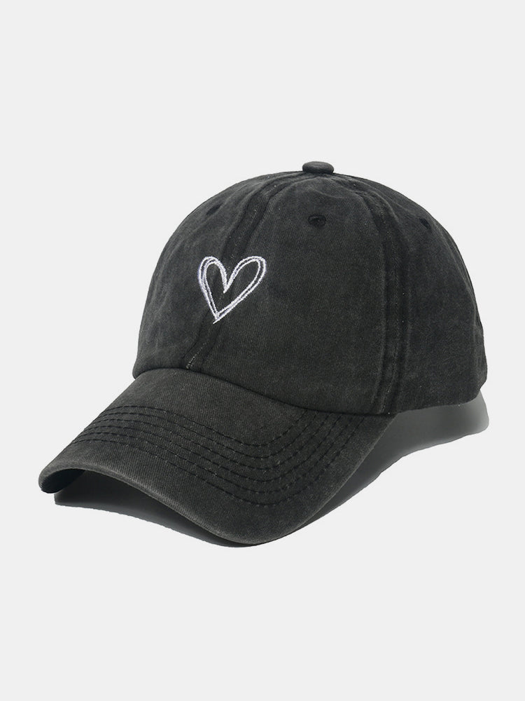 Women's Heart Pick Embroidered Heart Washed Cotton Baseball Cap