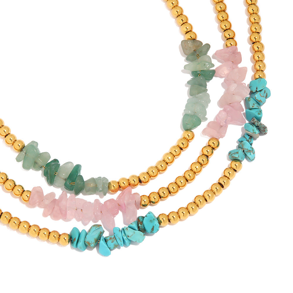 ZZZ Jewelry AquaMarine, Rose Quartz, Turqoise Gem Stone Bracelets (18K Gold)