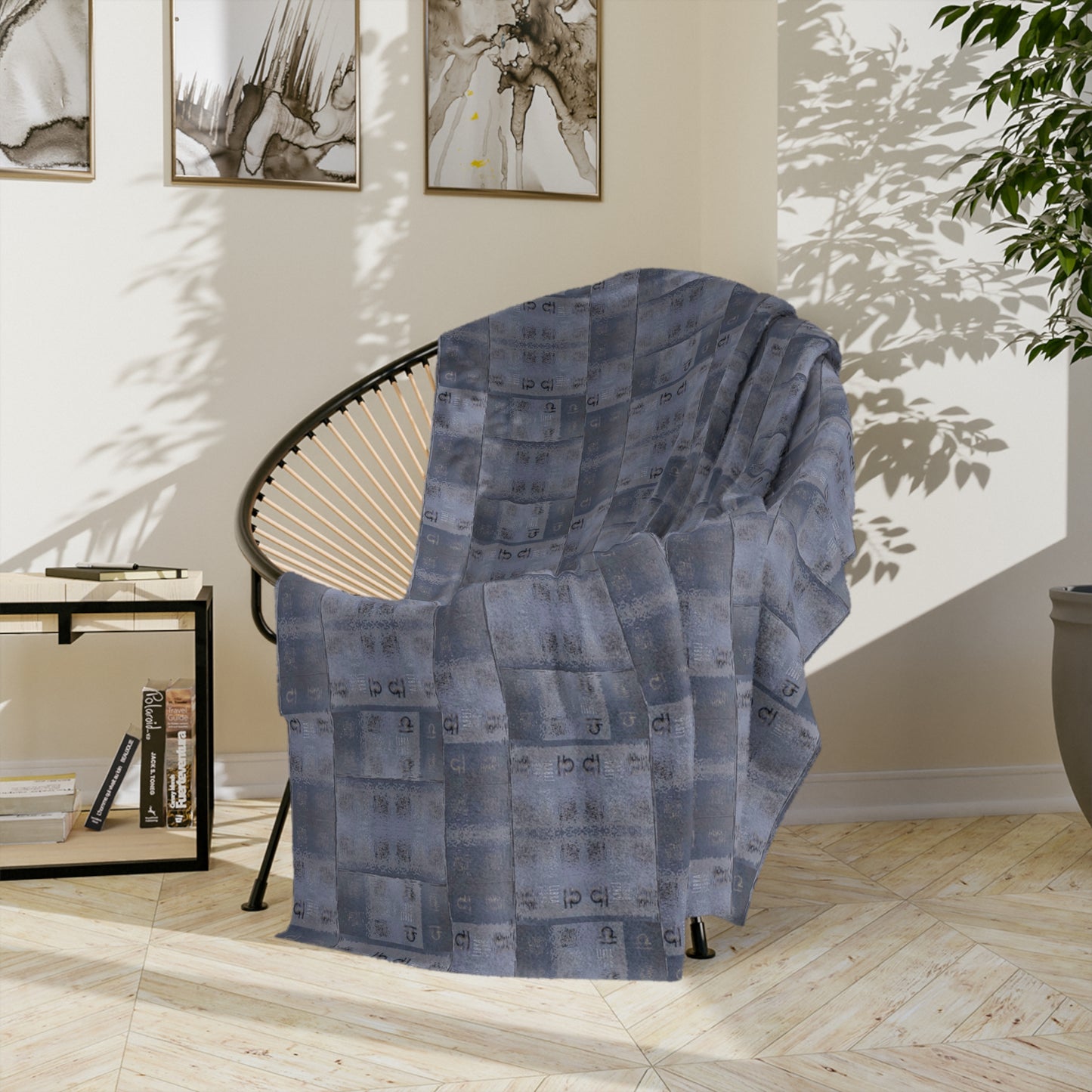 LIBRA Glyph Print Minky Velveteen Blanket