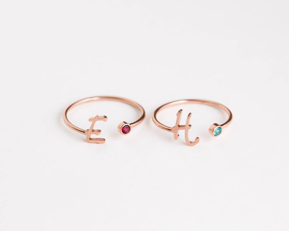 ZODIAC Libra Customizable Birthstone & other Zodiac Birthstones with letter design ring