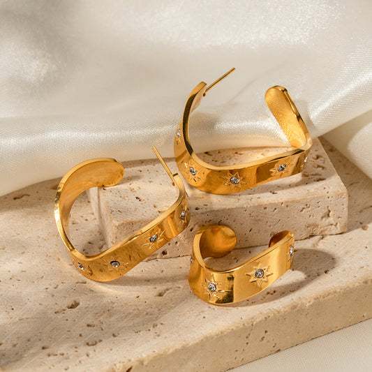 ZZZ Star Pattern Inlaid Zircon Design Versatile Hoop Earrings