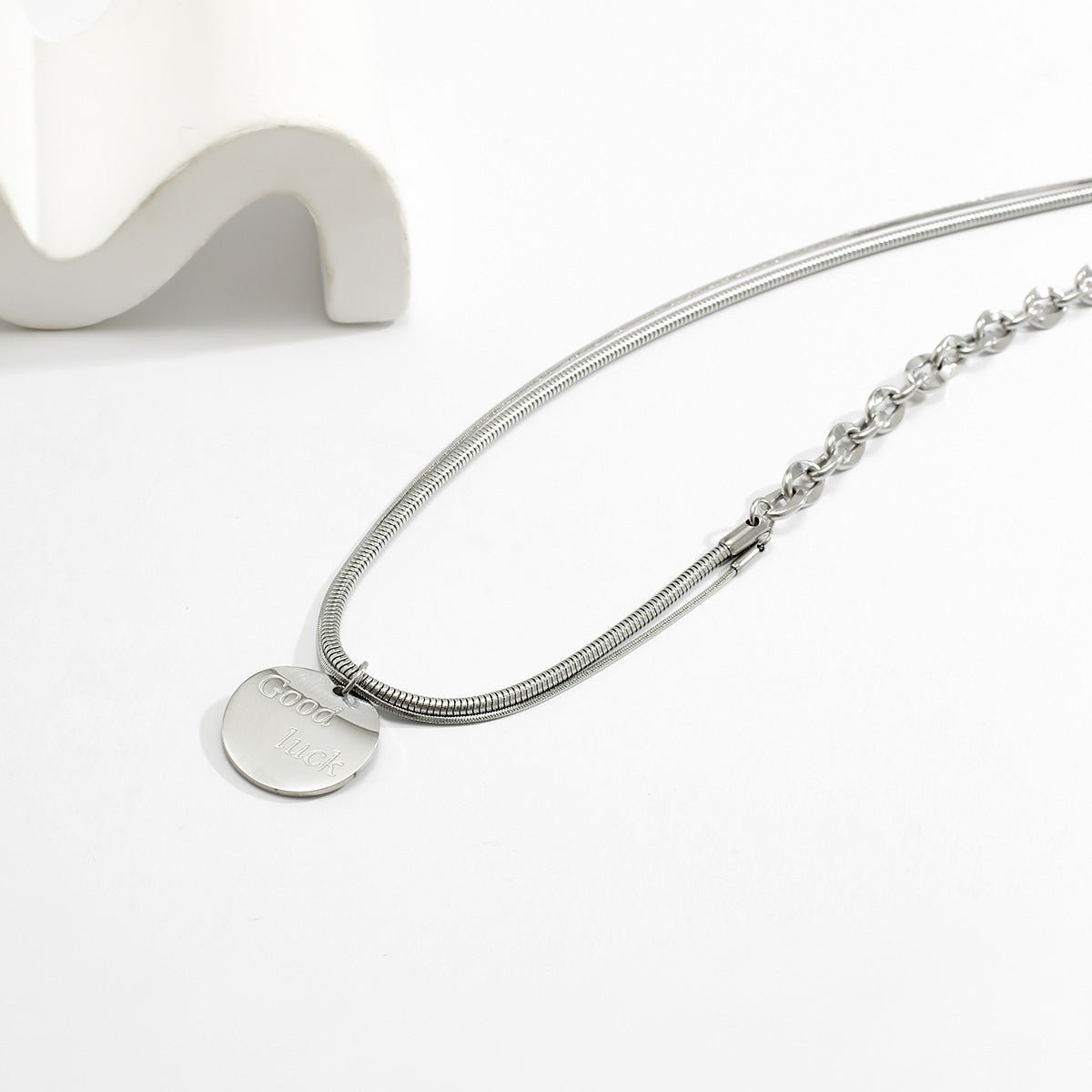 Men's Jewelry Trendy simple double-layer stacked wear with round design versatile pendant necklace