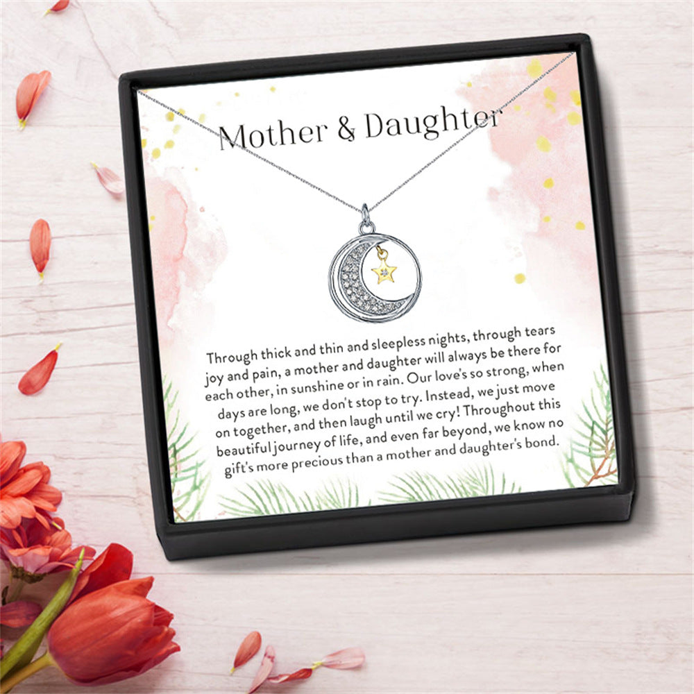 ZZZ Stylish Jewelry Fashion Cutout Moon Star Diamond Design Gift Box Pendant Necklace for Mom or Daughter