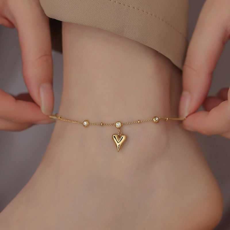 ZZZ Jewelry Heart with Crystal Design Versatile Anklet