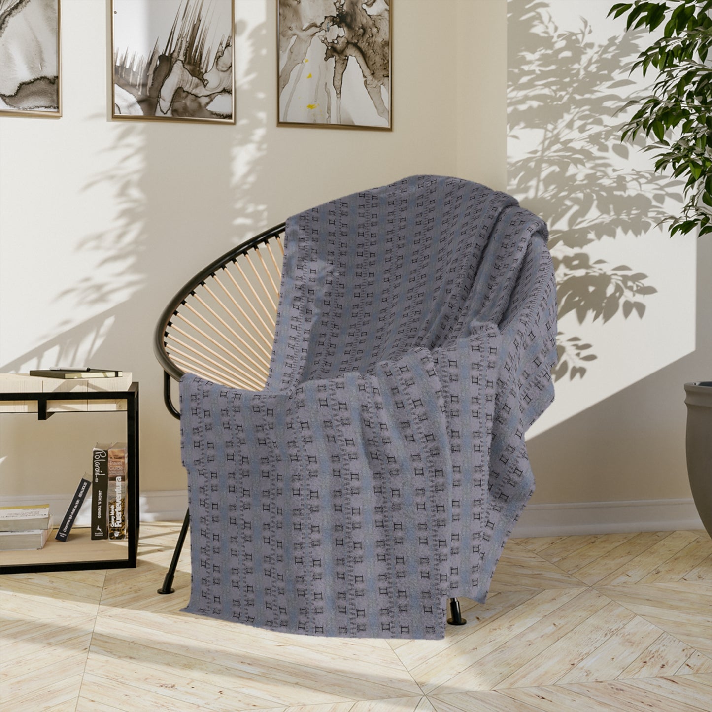 GEMINI Glyph Print Minky Velveteen Blanket