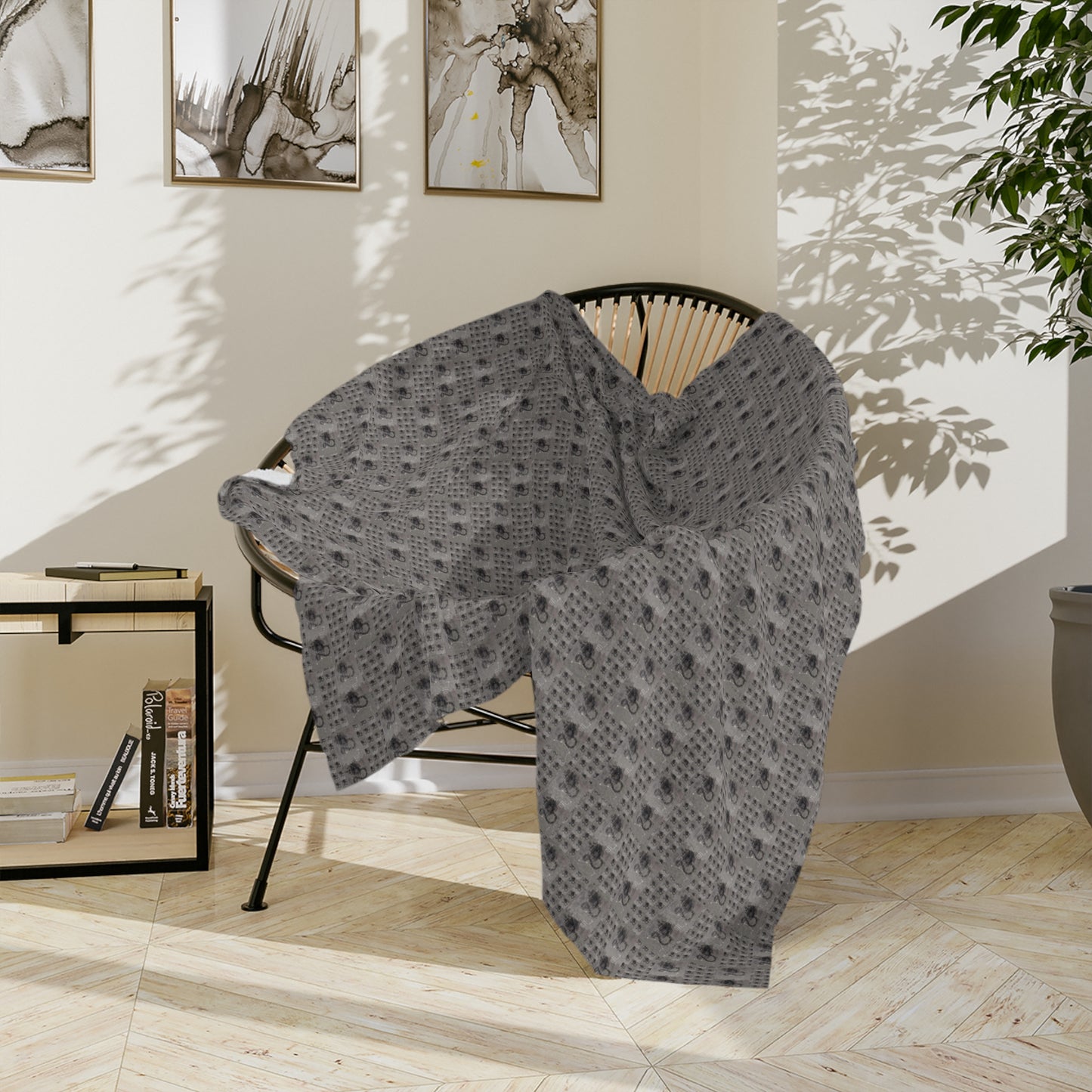 Leo Glyph Print Minky Velveteen Blanket
