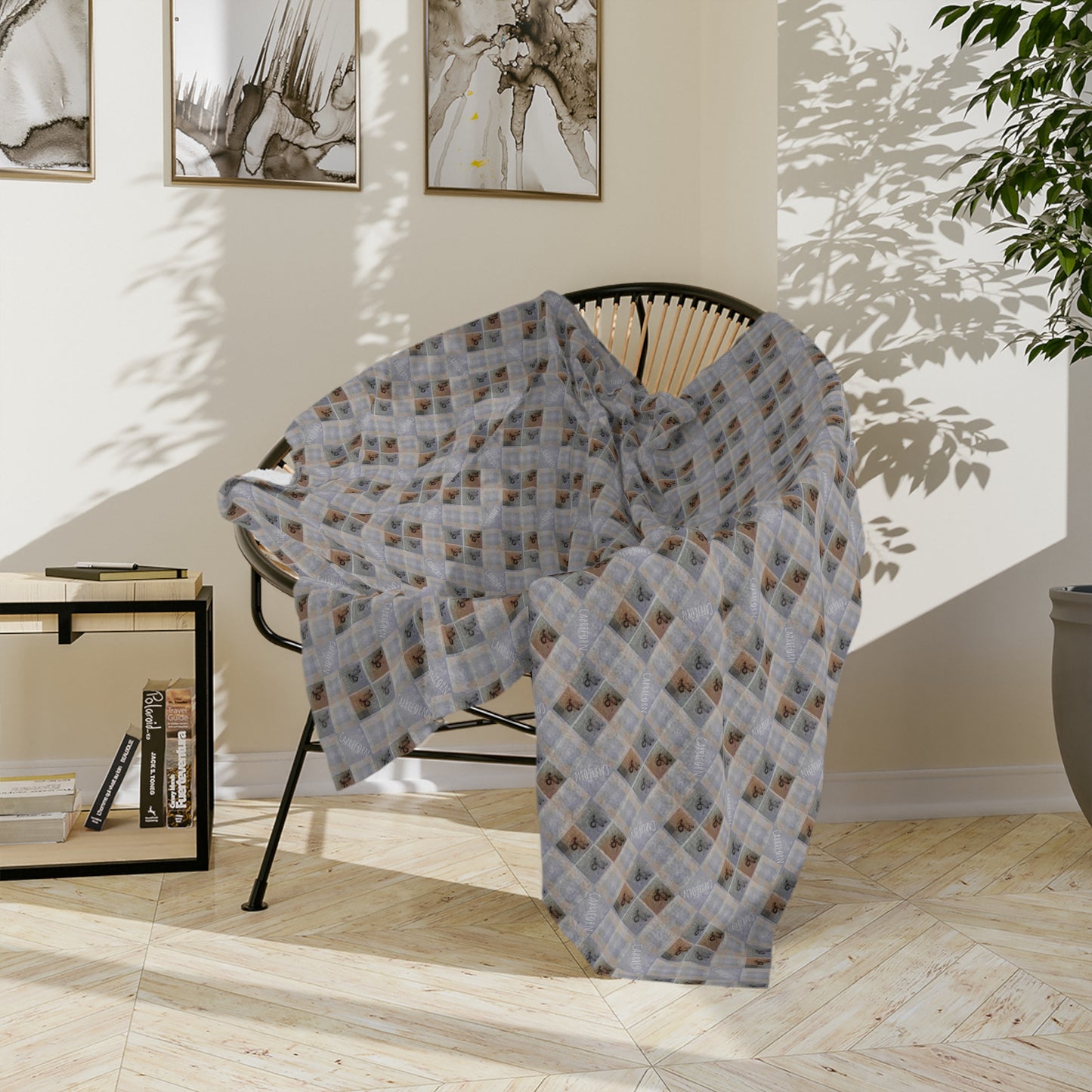 CAPRICORN Glyph Print Minky Velveteen Faux Blanket