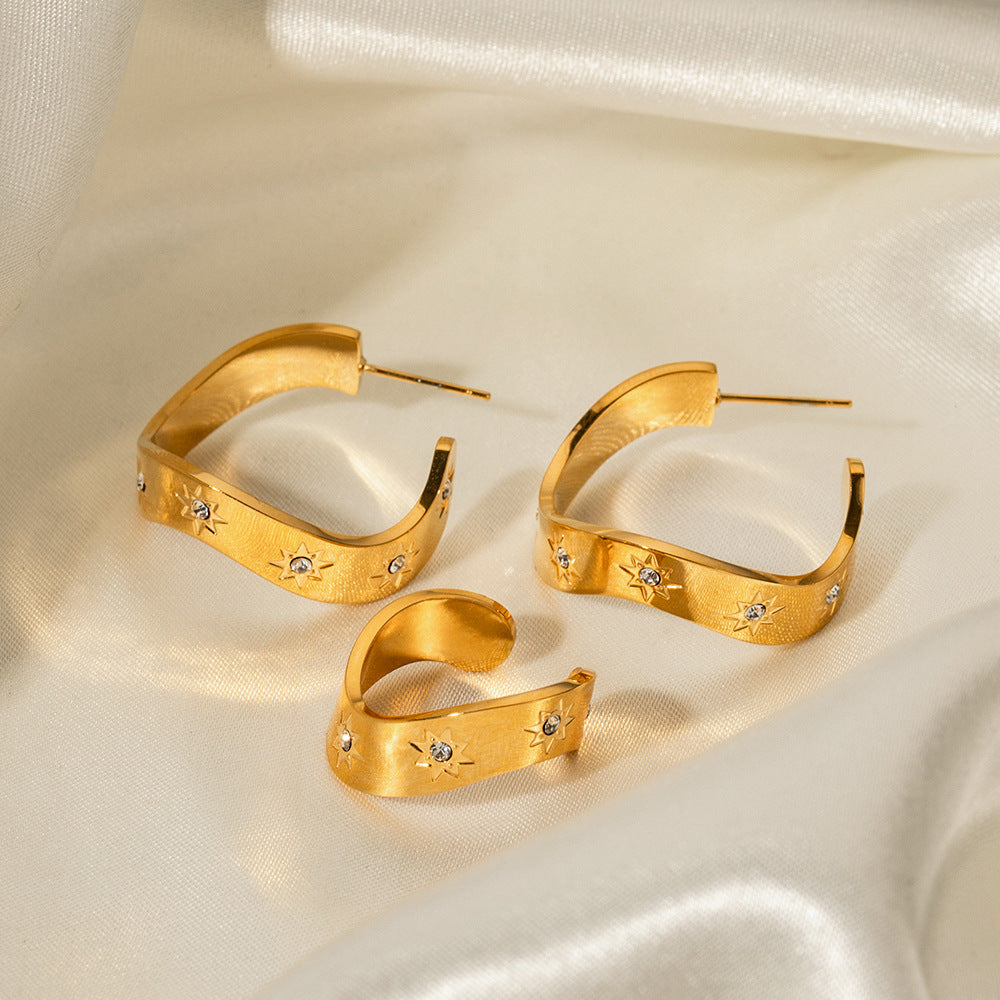 ZZZ Star Pattern Inlaid Zircon Design Versatile Hoop Earrings