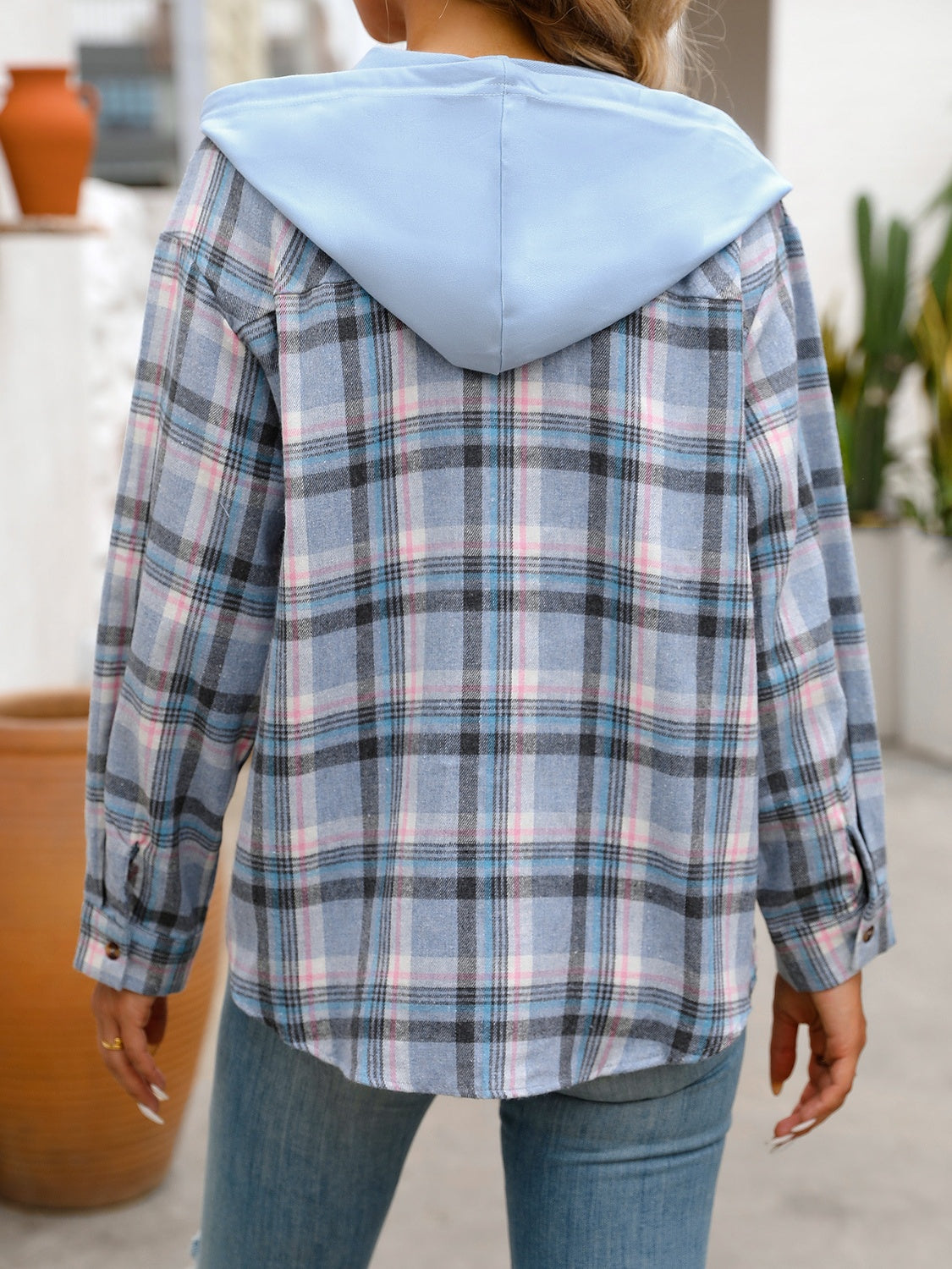 Women's Winter Vibes Plaid Long Sleeve Hooded Jacket
