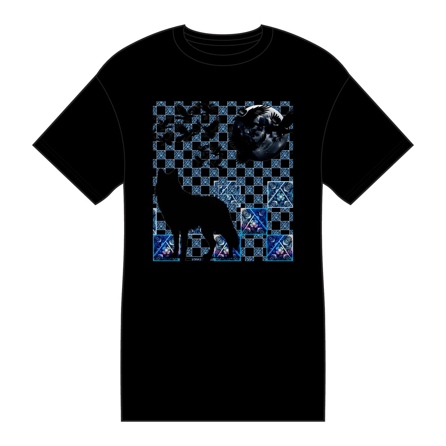 Ode to Wolf Moon Pattern #1 100% Cotton Tshirt Howling Wolf and Flying Raven Casual Fashion, Unique Gift, Everyday Wear, Trendy Top, Summer Wardrobe