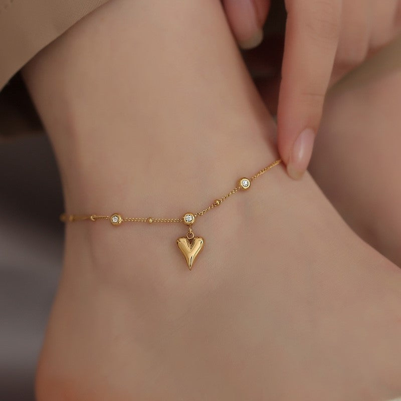 ZZZ Jewelry Heart with Crystal Design Versatile Anklet