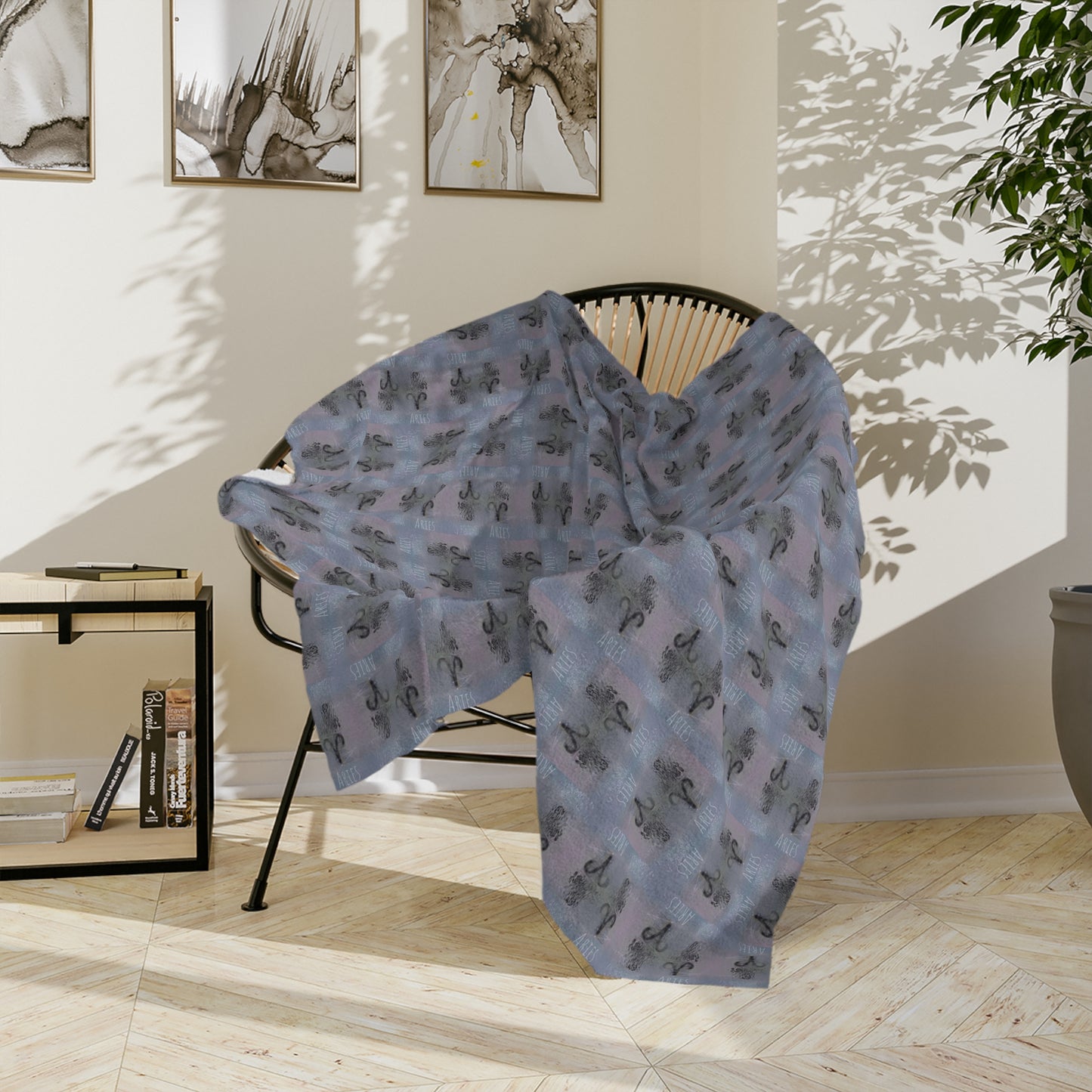 ARIES Glyph Print Minky Velveteen Blanket