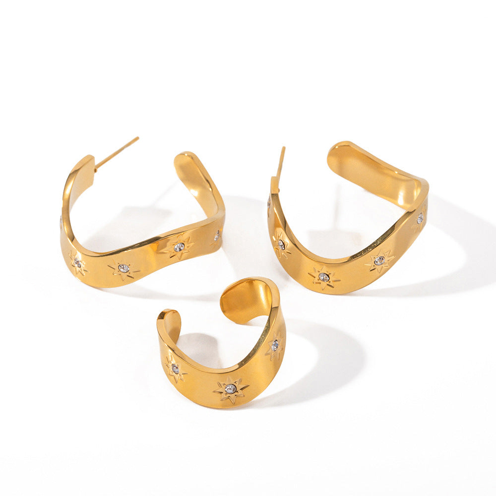 ZZZ Star Pattern Inlaid Zircon Design Versatile Hoop Earrings