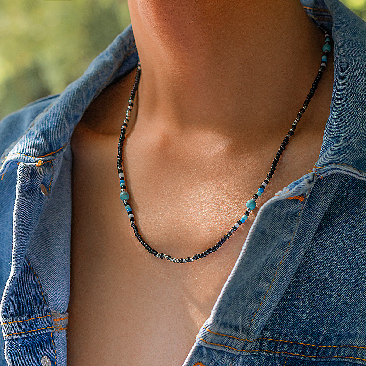 Men's Jewelry Trendy fashion stitching turquoise bohemian bead design all-match necklace