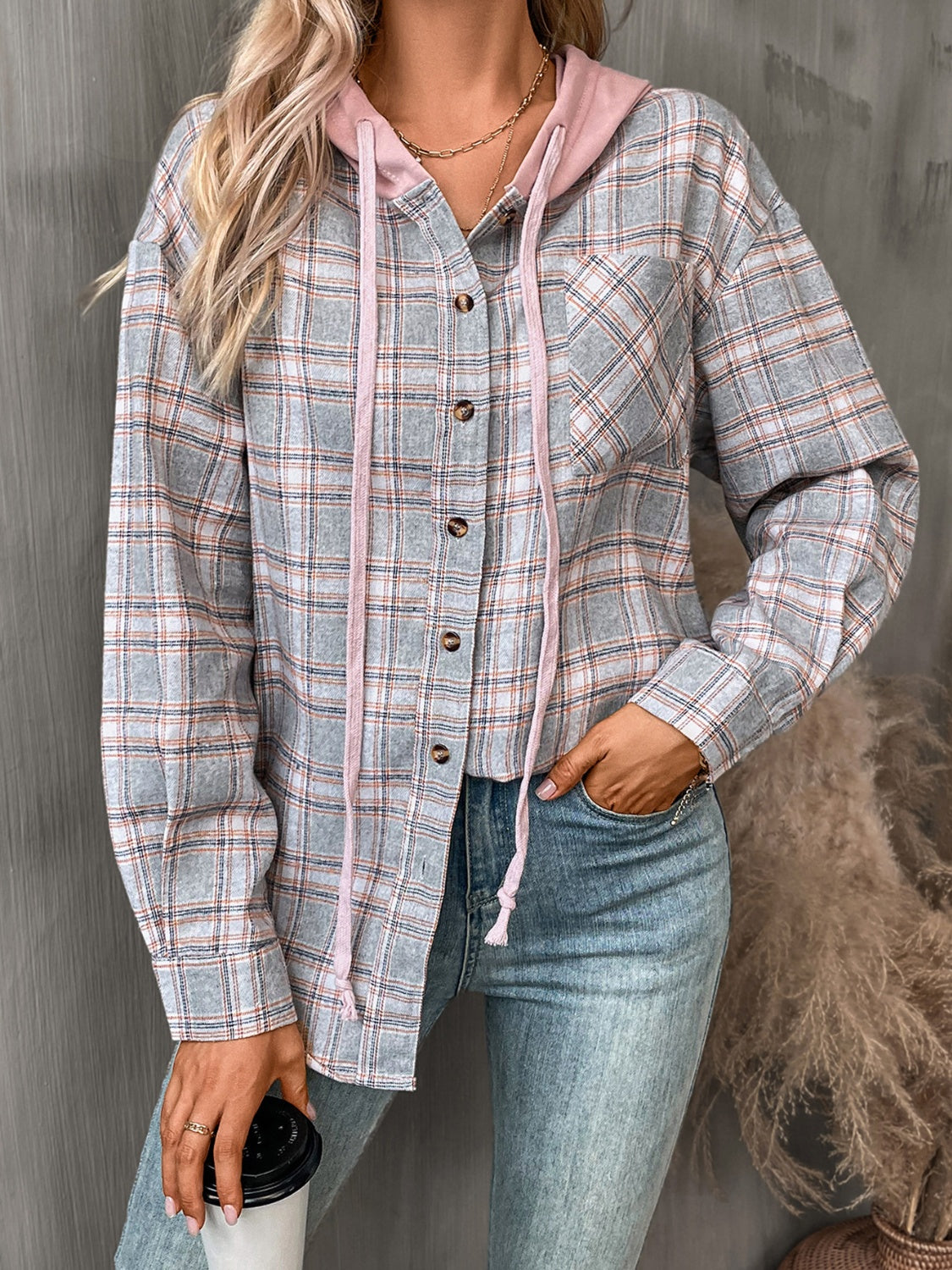 Women's Winter Vibes Plaid Long Sleeve Hooded Jacket