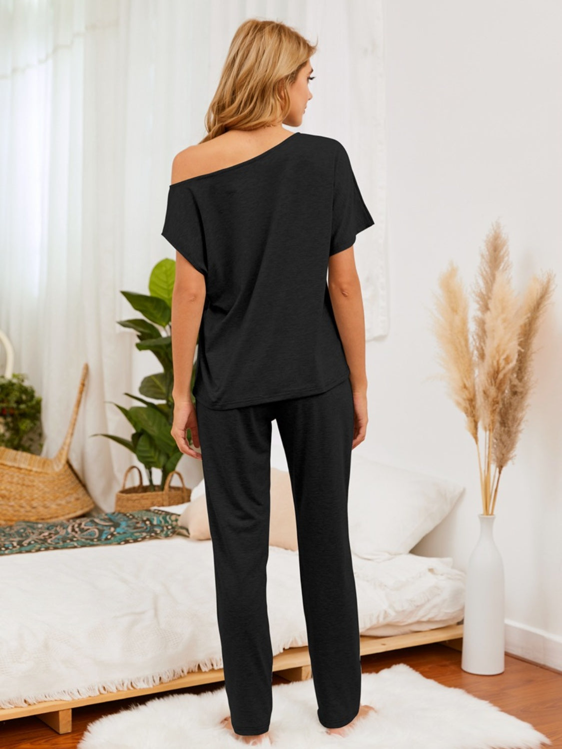 Women's Lounge Pick Boat Neck Top and Pants Set 100% COTTON Set