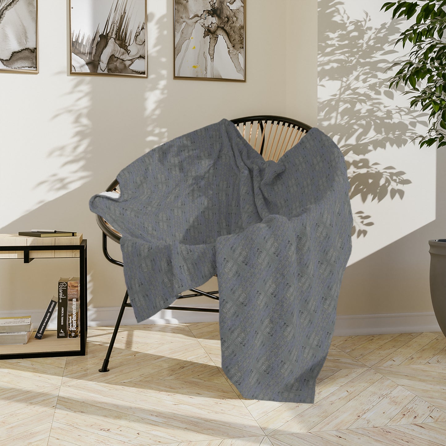 AQUARIUS Glyph Print Minky Velveteen Blanket