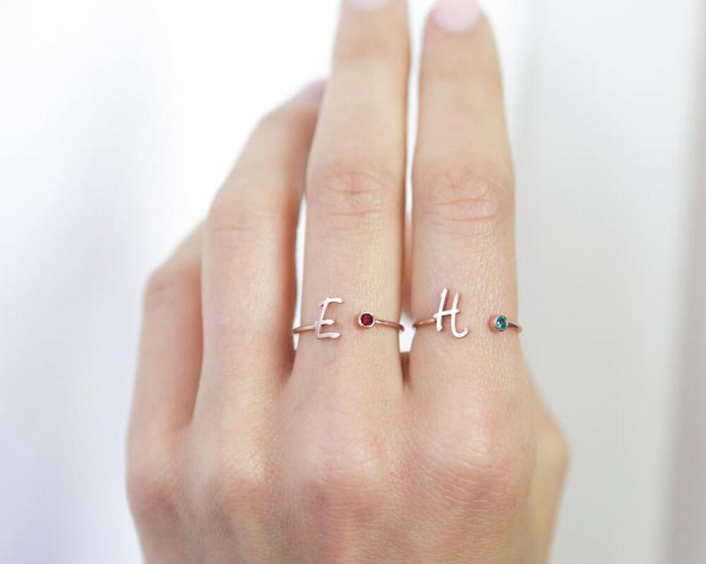 ZODIAC Libra Customizable Birthstone & other Zodiac Birthstones with letter design ring