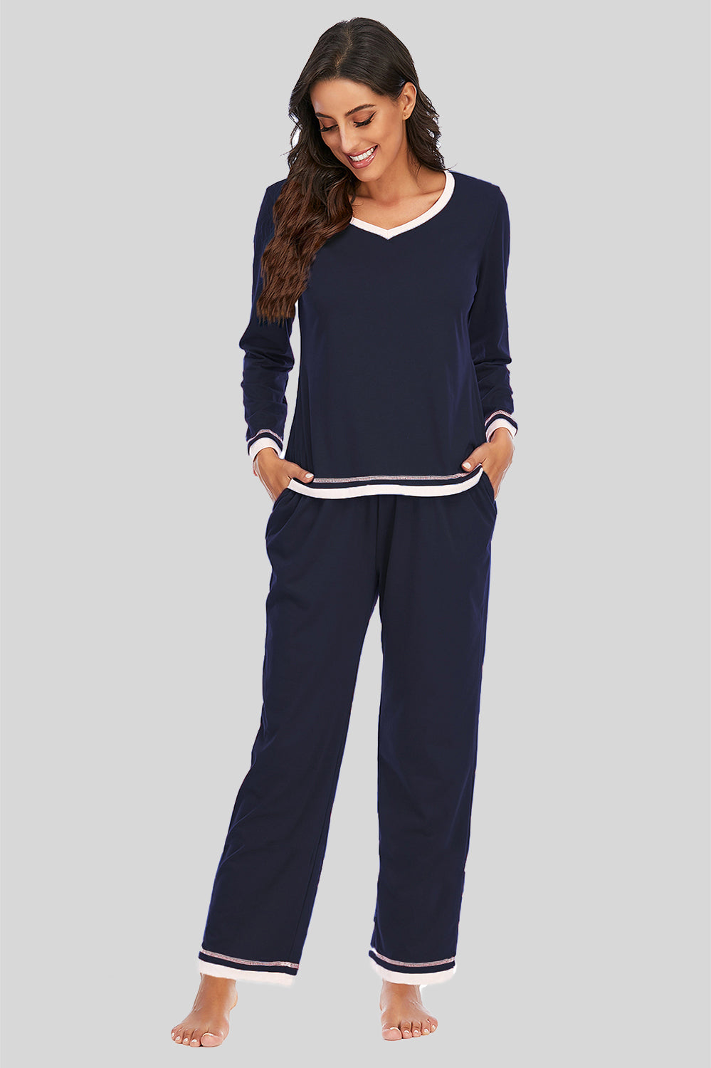 Women's Lounge Pick V-Neck Top and Pants COTTON BLEND Lounge Set